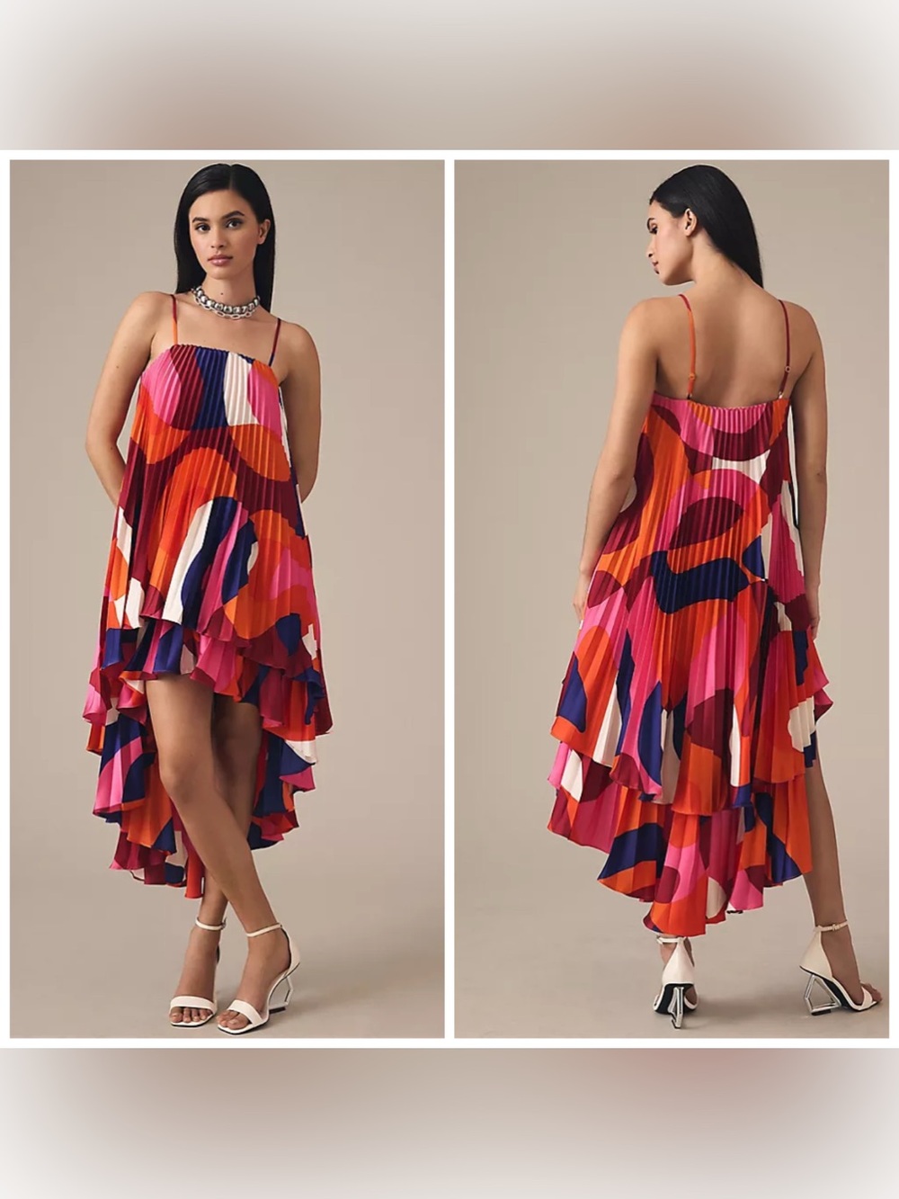 Hutch Anthropologie Tiered High Low Pleated Dress XS Petite‎ Short